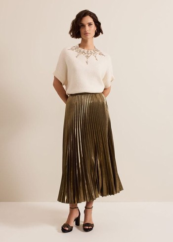 Phase Eight Dhalia Gold Foil Pleated Skirts Gold Australia | RZ5067142